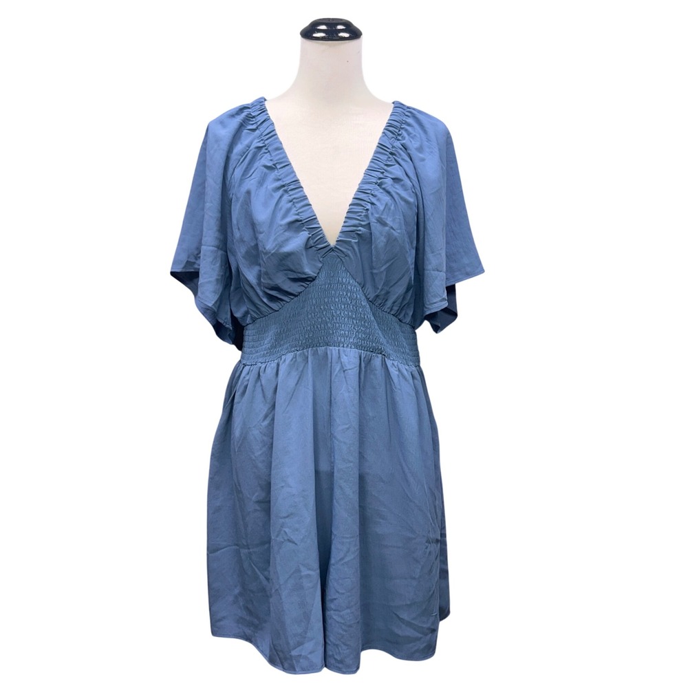 Torrid Romper Women 1X/14-16 Blue NWT Smocked Waist Flutter Sleeve V-Neck Short